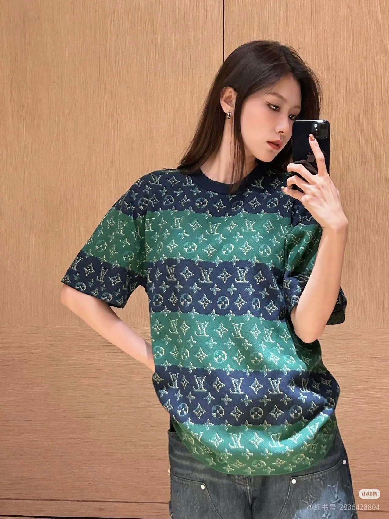 Louis Vuitton/Louis Vuitton contrasting color old flower jacquard knitted short sleeves